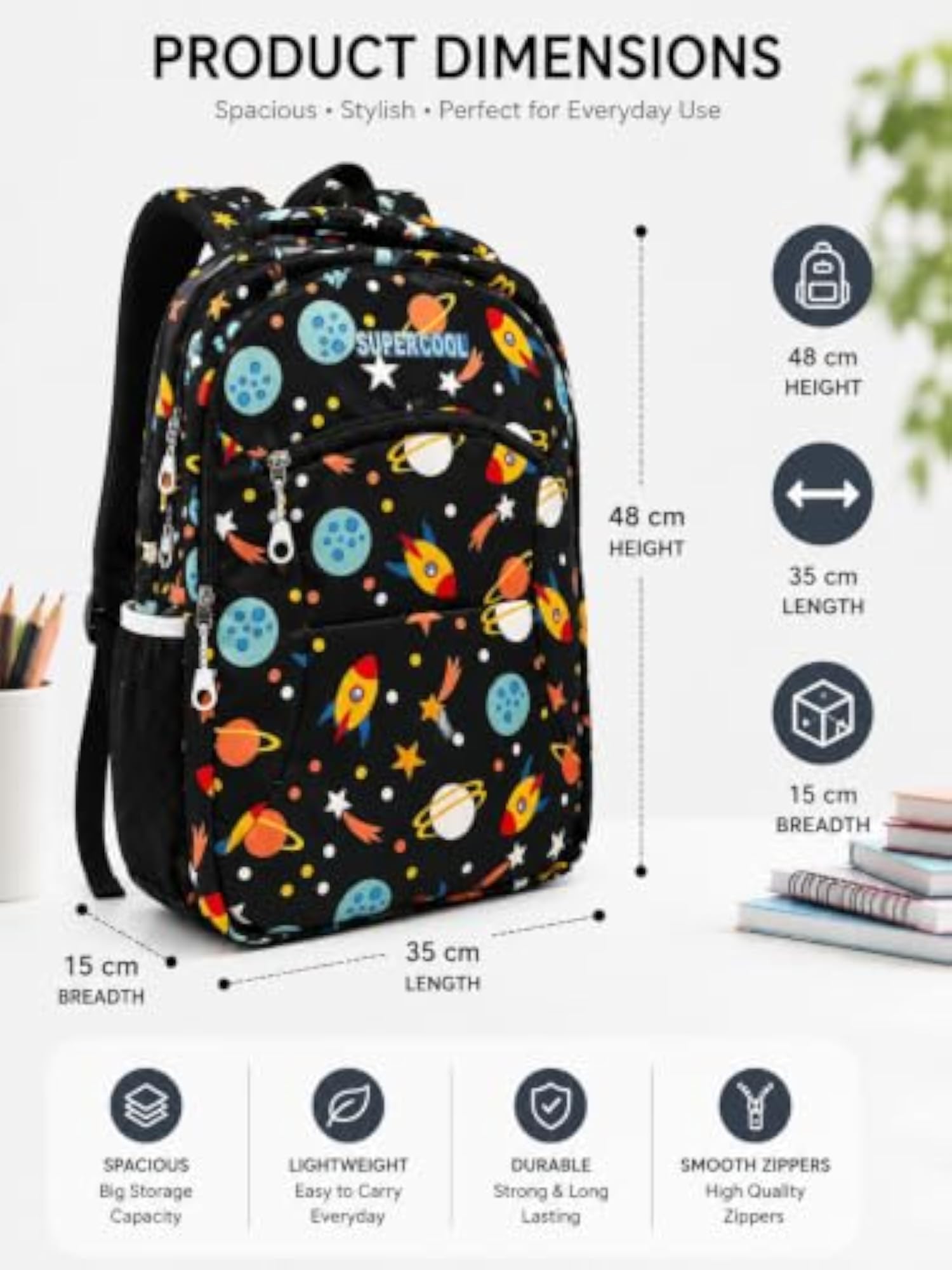 Unisex School Bag for Kids, Space Rocket Design